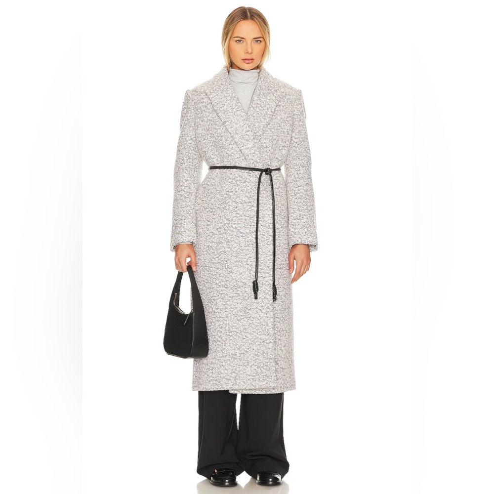 Alaiya Coat L’Academie Wool Black and White Long Coat Size Small - Picture 2 of 7